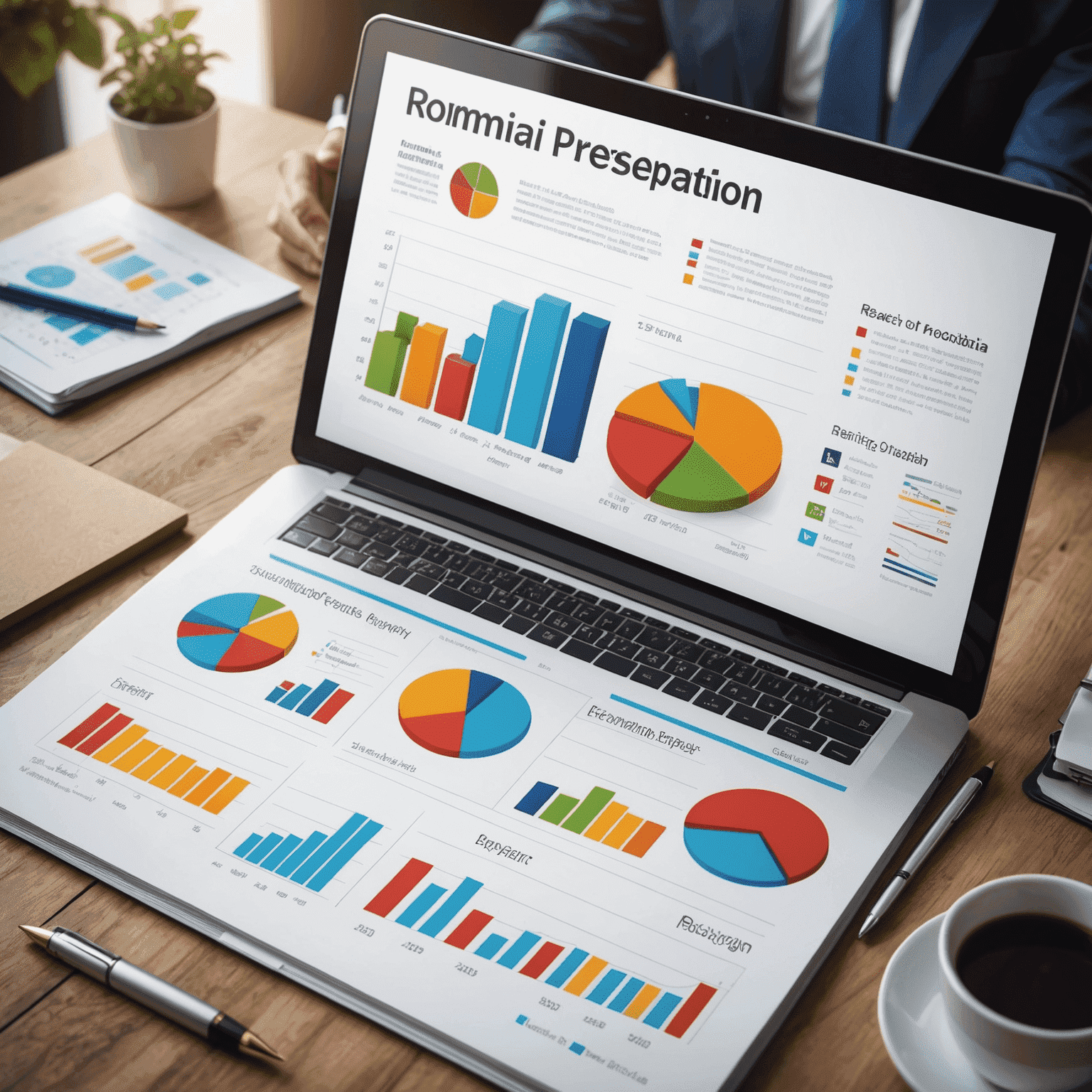 Imagine cu o prezentare de afaceri cu grafice și statistici despre tendințele recente din România